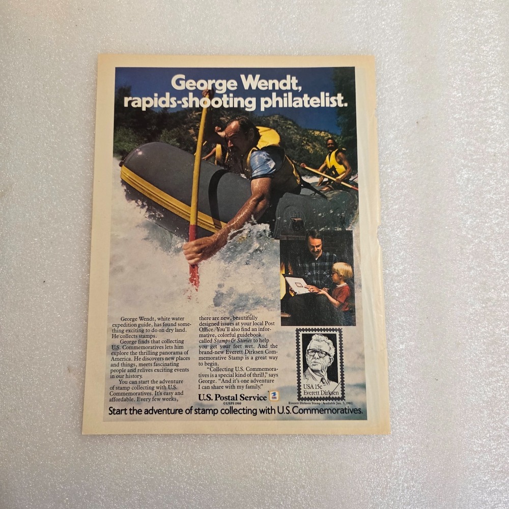 Vintage Print Ad US Postal Service George Wendt rapids shooting 8x10.5 1979